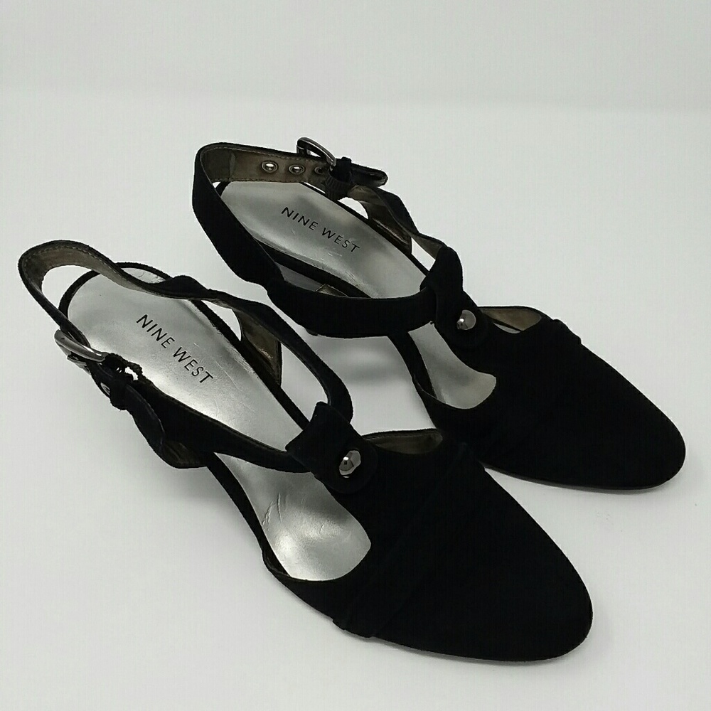 NINE WEST WOMEN'S BLACK SUEDE  SLINGBACK HEELS